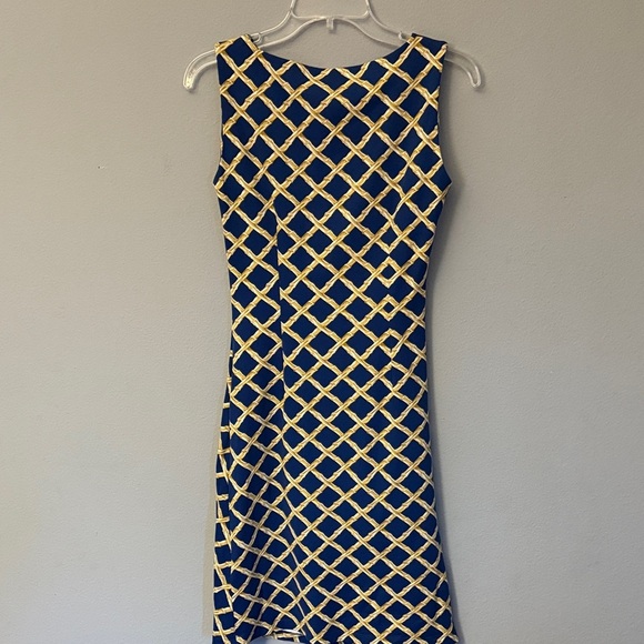 Elegant Navy and Gold Lattice Midi Dress XS J McLaughlin - Picture 3 of 5